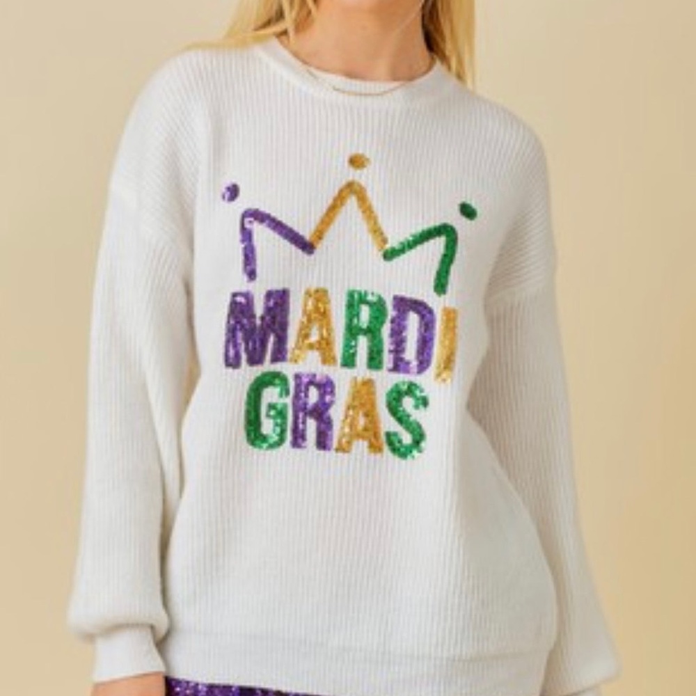 Oversized White Mardi Gras Sweater